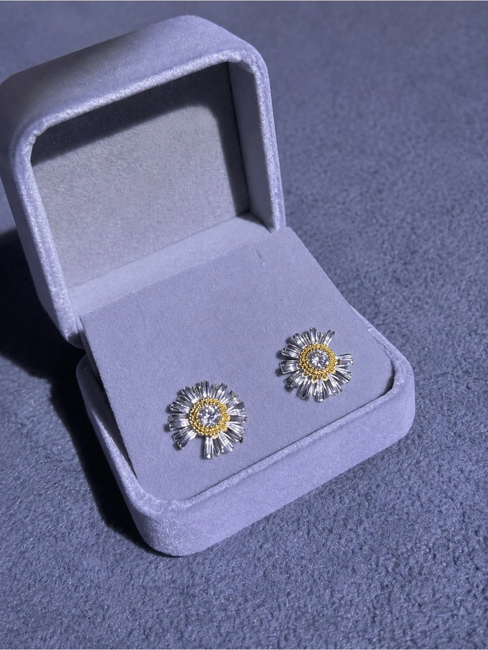 S925 Sterling Silver Sunflower Flower Stud Earrings | Sparkling CZ